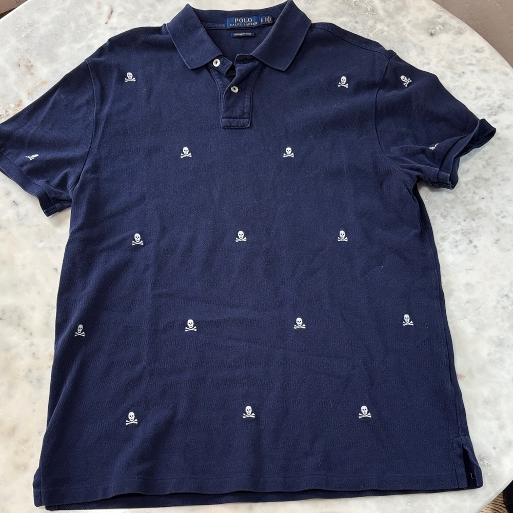 Polo by Ralph Lauren Dark Blue Skull Embroidered Polo Shirt